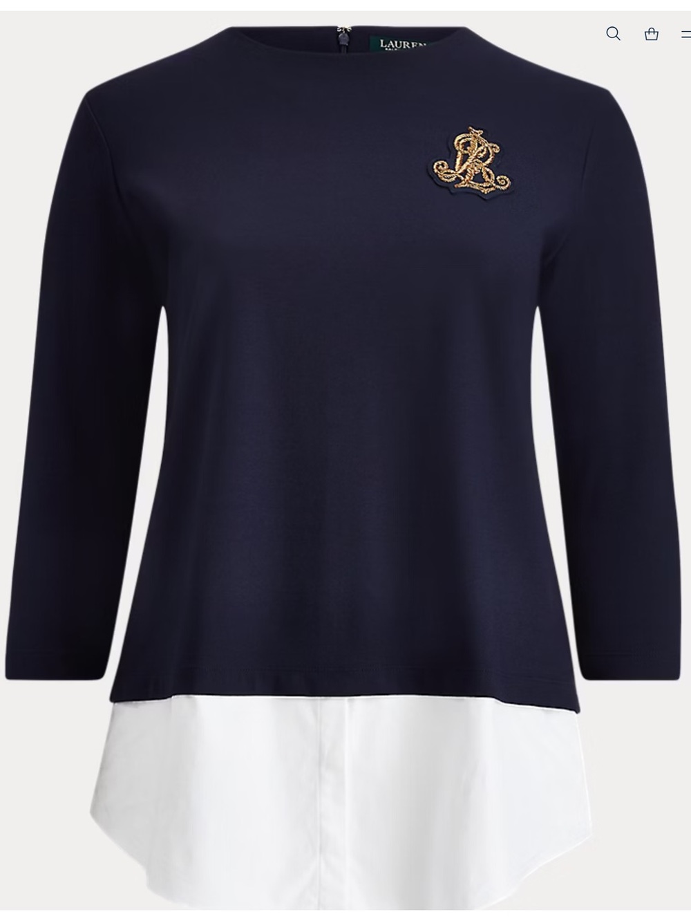 LAUREN RALPH LAUREN Layered Bullion-Crest Top Navy/White Size XL